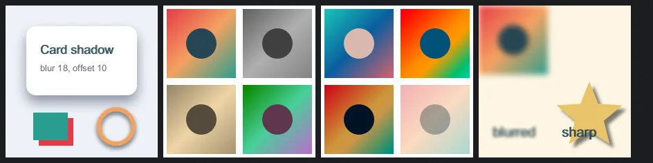 After: card shadows, eight colour filters, blur