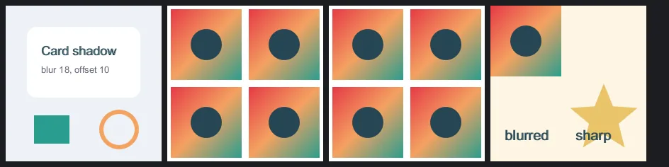 Before: card shadows, eight colour filters, blur