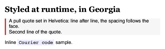 After: a heading, a pull quote and code styled from script