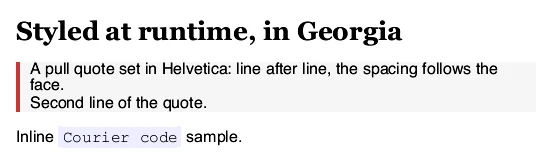 Before: a heading, a pull quote and code styled from script