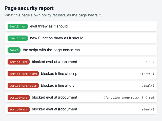 After: a page reporting what its own security policy refused