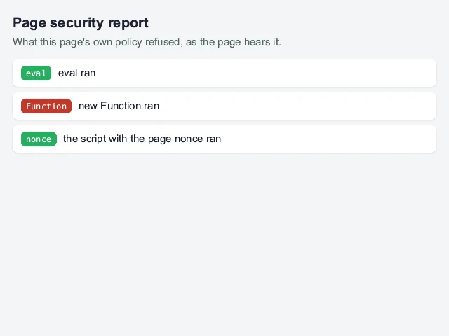 Before: a page reporting what its own security policy refused