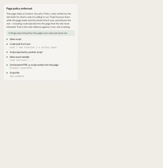 After: the Explain panel's Page policy enforced card, for the same page