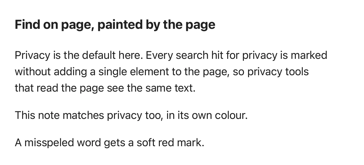 Before: search hits and a spelling mark painted as highlights