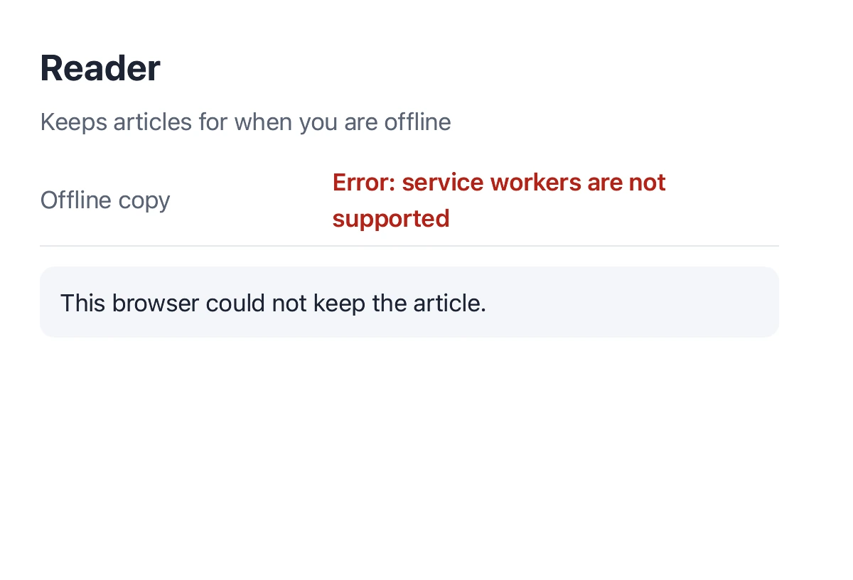 Before: a reader app keeping an article with its service worker