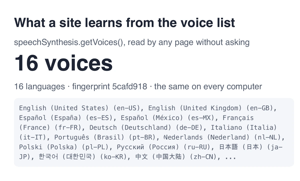 After: what a page can read from the voice list without asking