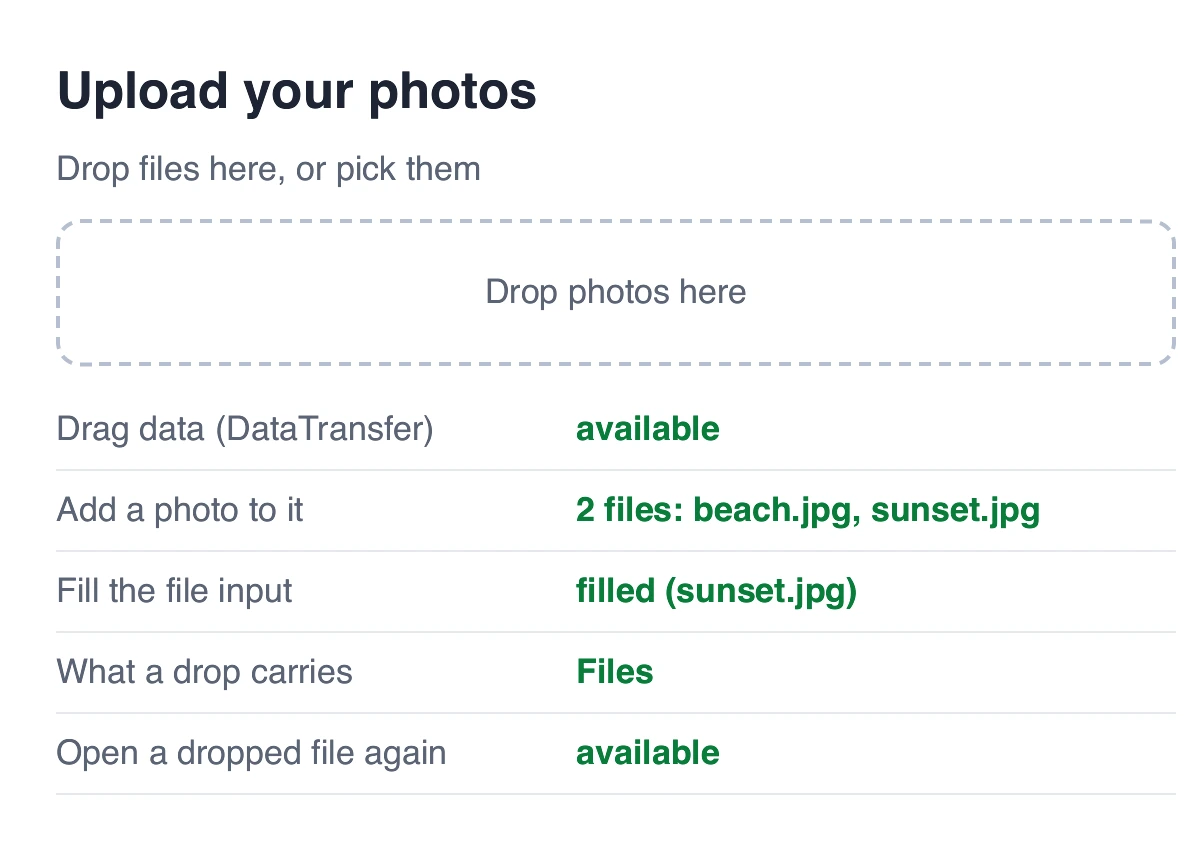 After: an uploader building its list of photos