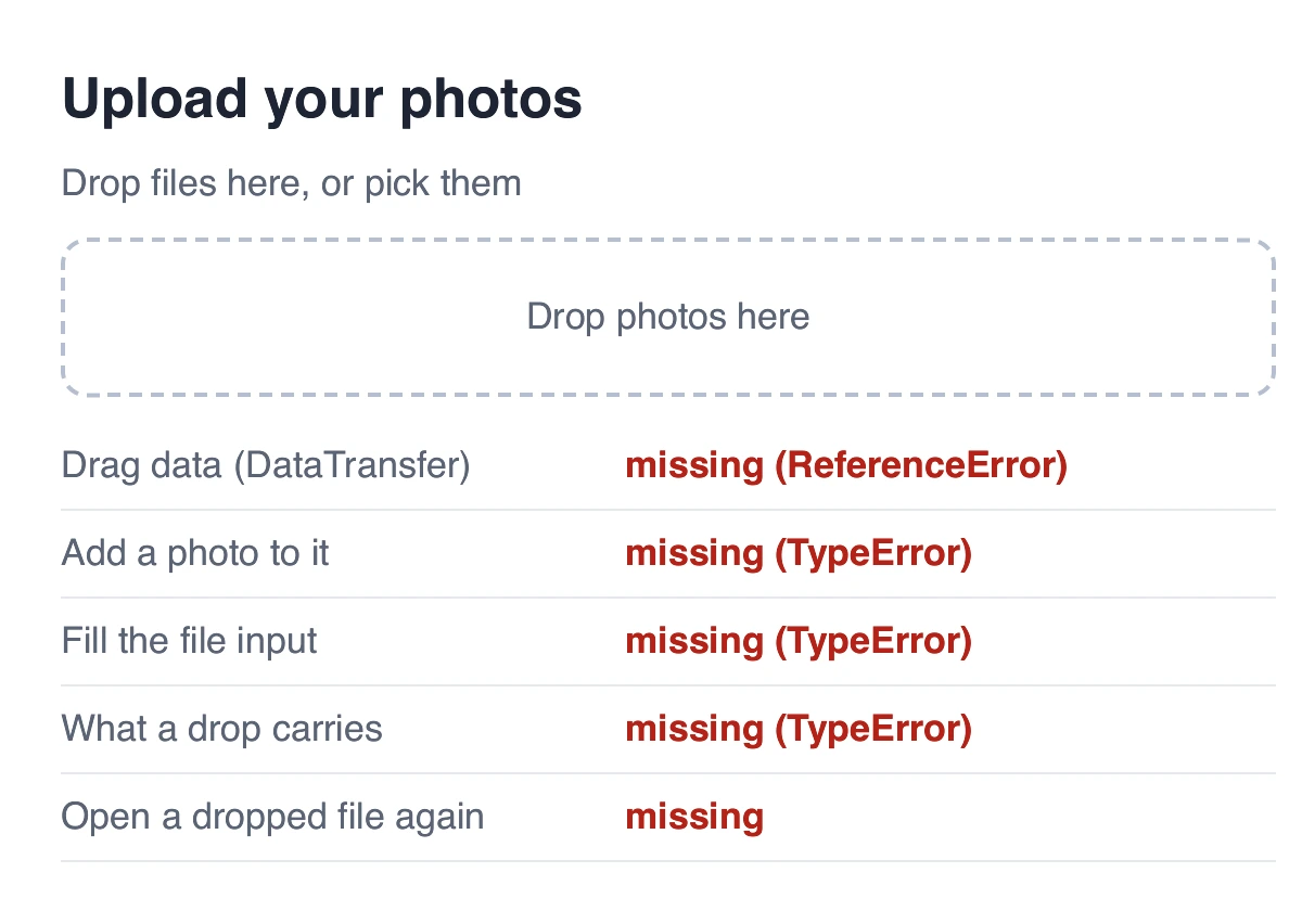 Before: an uploader building its list of photos