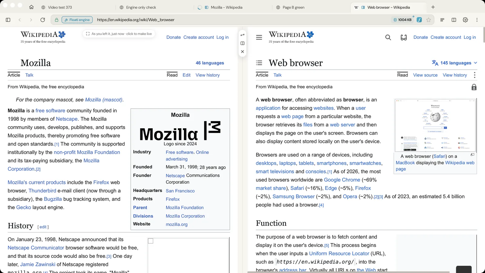 After: two articles in split view: one live, one as you left it